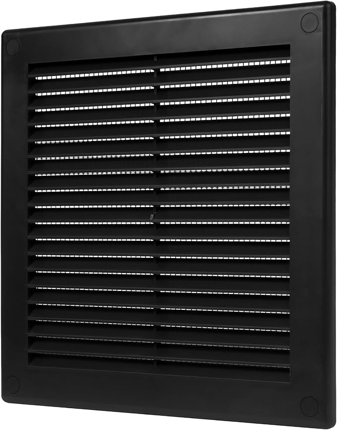 Repa Market 8 x 8 Inch (Outer) Black Square Air Vent Cover - Plastic Fresh Air Intake Vent - AC Cover with Nylon Mesh Screen, Wall, Ceiling HVAC Return Air Register, Modern Soffit Vents