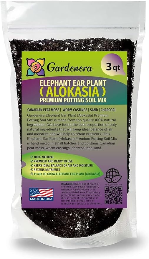 GARDENERA Elephant Ear Plant Potting Soil - Professional Grade Mix for Lush and Healthy Alokasia Plants - 3 Quart