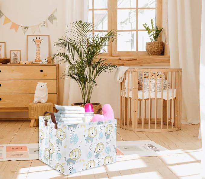 HIYAGON Baby Storage Baskets kids Toy Basket for Boy and Girls Gift Basket Empty Cute Storage Bin Organizer Box Rectangular Animal Room Decor for Books(Lion)