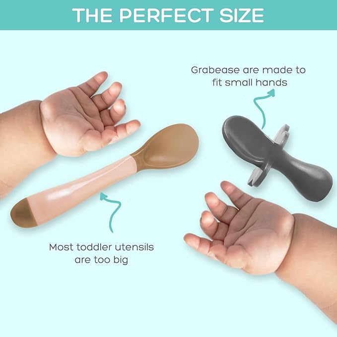 Grabease Baby Spoons and Forks Utensils for Toddlers Infants BPA-Free & Phthalate-Free Baby Silverware, 2 Sets, Teal and Gray - Infant Spoon - Toddler Fork