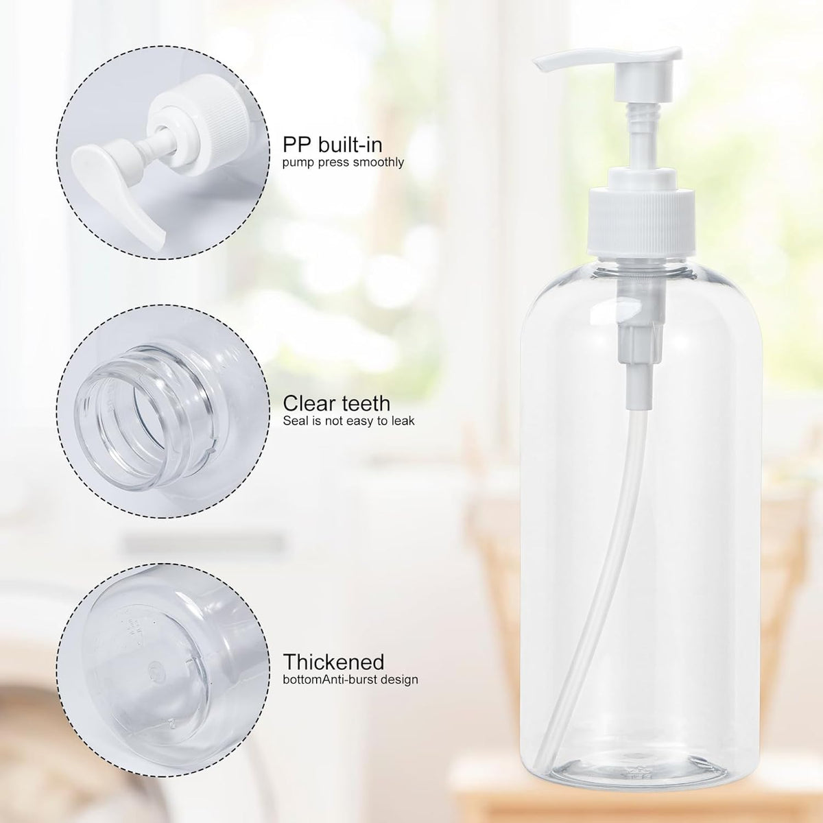 Yebeauty Plastic Pump Bottle, 4 Pack 17oz/500ml Stylish Shampoo Bottles Refillable Hand Soap Dish Soap Dispenser with Press for Massage Oil, Liquid Hand, Clear