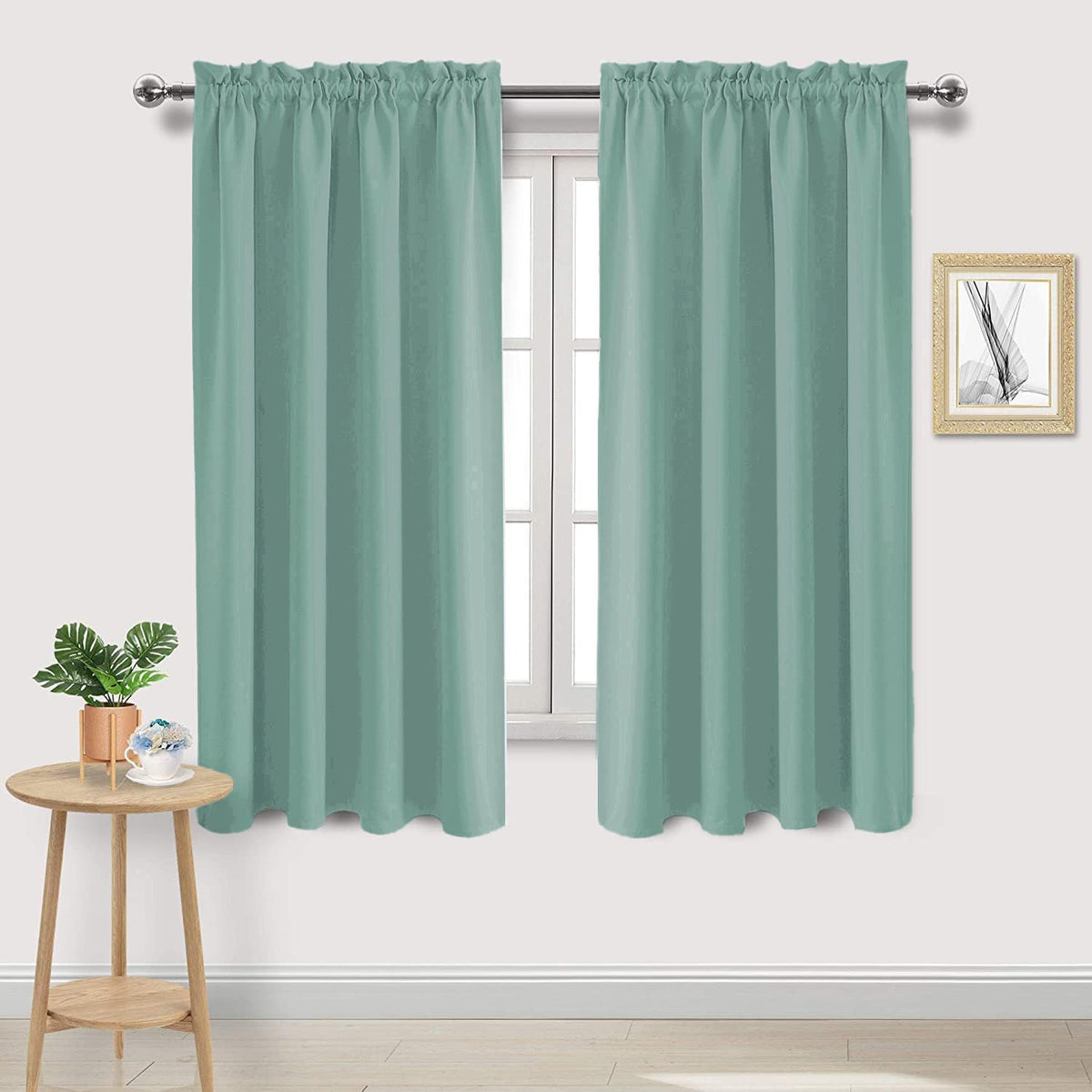 DWCN Blackout Curtains Thermal Insulated, Energy Saving & Noise Reducing Bedroom and Living Room Curtains, Sage Green, W 52x L 63 Inch, Set of 2 Rod Pocket Curtain Panels
