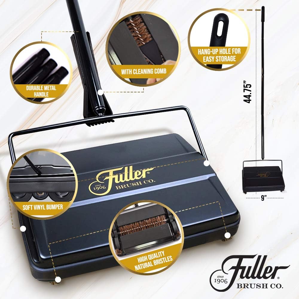 Fuller Brush 17073 Electrostatic Carpet & Floor Sweeper - 9" Cleaning Path - Lightweight - Ideal for Crumby Messes - Works On Carpets & Hard Floor Surfaces - Peach