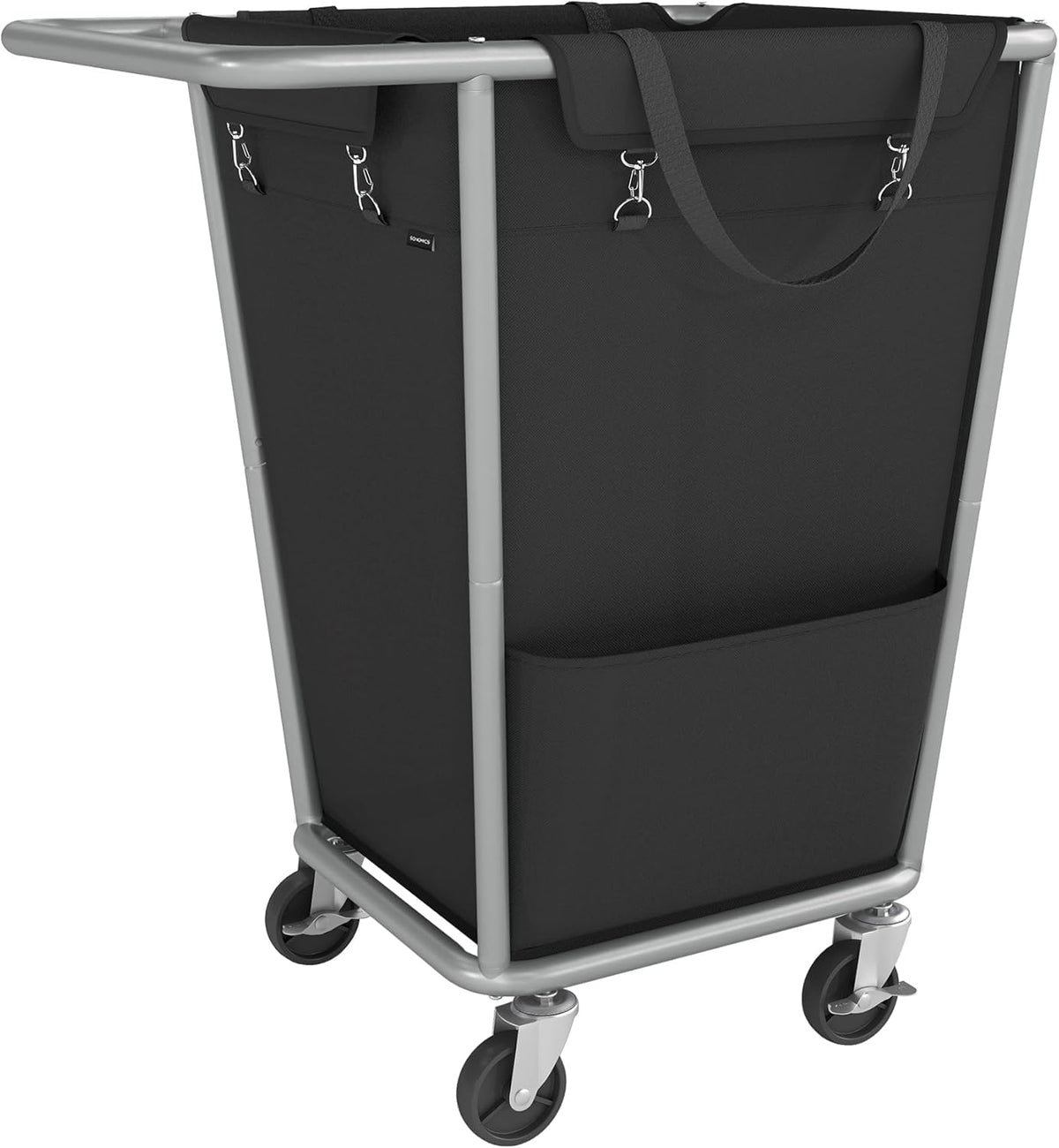 SONGMICS Laundry Basket with Wheels, 34.3 Gallons (130 L) Rolling Laundry Hamper with Removable Bag, Heavy-Duty Steel Frame with Handle, Ink Black URLS008B01
