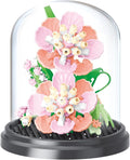 Fantasy Pink Flowers Home Bouquets Dust Cover Set Building Toy Creative Assembly Bonsai Tree, Ideal for Valentine's Anniversaries Birthday