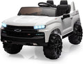 Hetoy 24V 2-Seater Truck Licensed Chevrolet Silverado Ride On Car Toy w/Parent Remote Control,4xSpring Suspension, 3 Speeds, Wireless Music, MP3 Player, Electric Vehicle Car for Kids, White