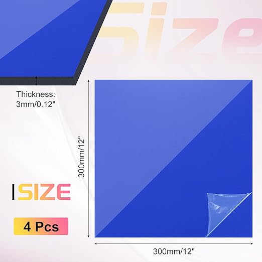 uxcell 4Pcs Acrylic Sheets 12x12 Inch Acrylic Panel 1/8 Inch-3mm Plastic Board for Picture Frames Sign Holders DIY Display Projects Craft, Clear Blue