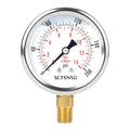 2-1/2" Dial Size, 0-200 Psi Pressure Gauge, Glycerin Liquid Filled, 1/4" NPT Lower Mount, Stainless Steel Case, for Air Compressor, Shock, Water System, Well Pump, Tank, Pipe, Pressure Test