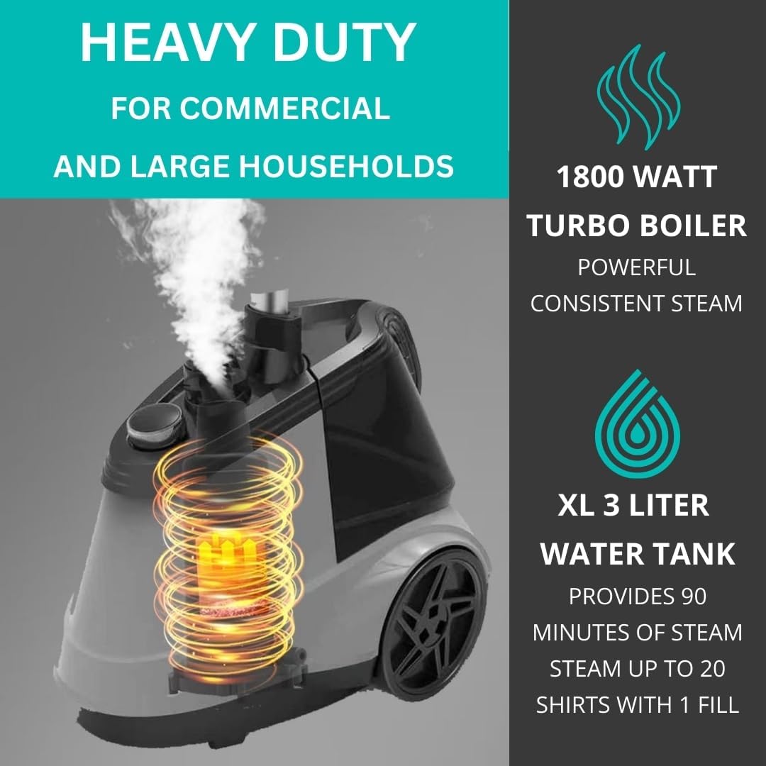 True & Tidy Heavy Duty Commercial Full Size Standing Garment Steamer for Clothes with Extra Large 2.9L (98 oz) Water Tank for 90+ mins of Steam Time, 1800 watts of Powerful Steam, 3 Settings, Gray