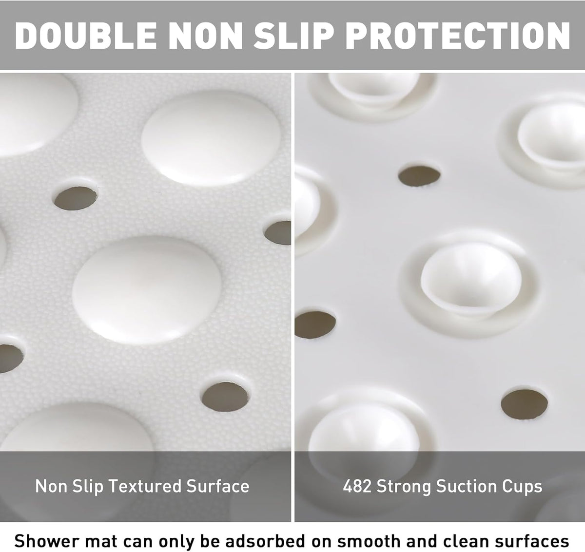 Shower Mat Non Slip: 47.2 x 31.5 Inch Extra Large TPE Shower Mats for Inside Shower - Anti Slip Shower Stall Matt with Drain Hole and Suction Cups for Elderly