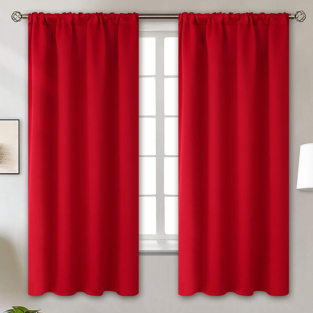 BGment Red Blackout Curtains 63 Inches Long for Bedroom - Thermal Insulated Drapes with Rod Pocket Room Darkening Christmas Decorative for Living Room, 42 x 63 Inch, 2 Panels