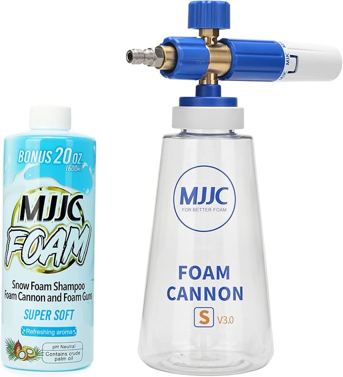 MJJC Foam Cannon S V3.0 (Thicker Snow Foam Technology) with 1/4 Inch Quick Connector for Pressure Washer & MJJC Foam Soap(20 fl oz) Kit