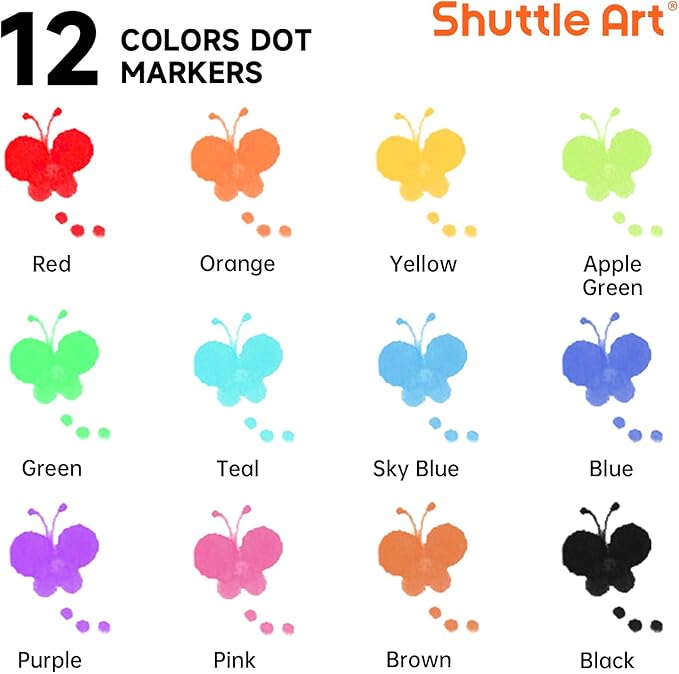 Shuttle Art 48 Pack Washable Dot Markers, 12 Assorted Colors with 6 Activity Books, Fun Art Supplies for Kids Toddlers, Non Toxic Water-Based Paint Daubers, 4 Sets x 12 Colors Dot Markers