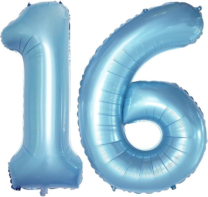 GOER Number 16 Balloons for 16th Birthday Sweet 16 Party Decorations,42 Inch Jumbo Foil Helium 61 Balloons for 61st Birthday Party Decoration (Light Blue)