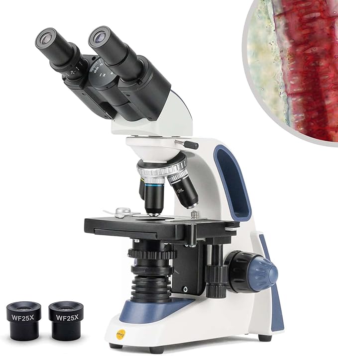 SWIFT SW380B 40X-2500X Magnification, Siedentopf Head, Research-Grade Binocular Compound Lab Microscope with Wide-Field 10X and 25X Eyepieces, Mechanical Stage, Ultra-Precise Focusing