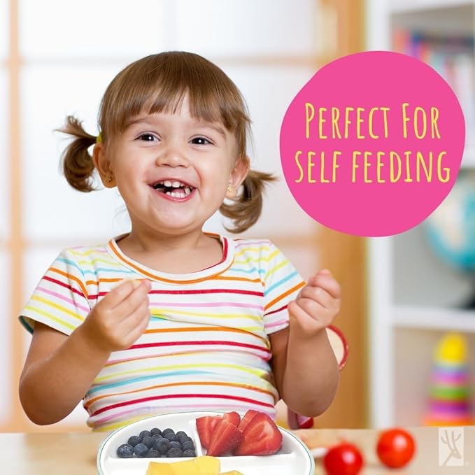 Elk and Friends Kids 7.8” Porcelain Divided Plates with Silicone Sleeves + Lids | Suitable for Babies/Kids/Toddlers | Microwave & Dishwasher Safe | Non Slip | Snack Dishes