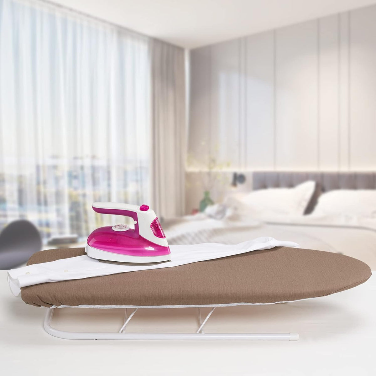 Ironing Board Cover 12 x 32 inch, Fits Table Top Ironing Board Heat Reflective, 3 Layers Thick Padding with Elasticized Edges, Small Iron Board Cover (Brown)