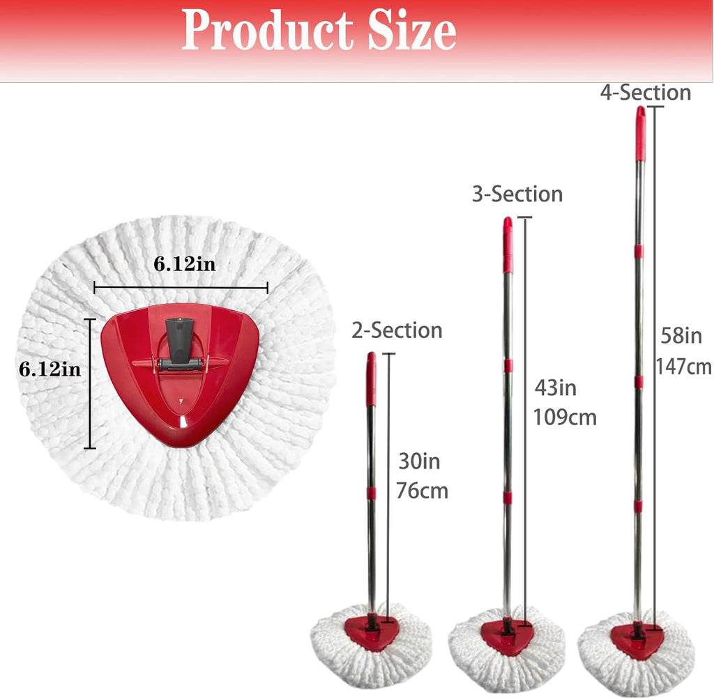 Spin Mop Replacement Head Mop Replace Head Compatible with O Cedar EasyWring Spin Mop - 4 O-Ceda Mop Refills、30-58in Mop Handle and 1 Mop Base Combo Set, 2white