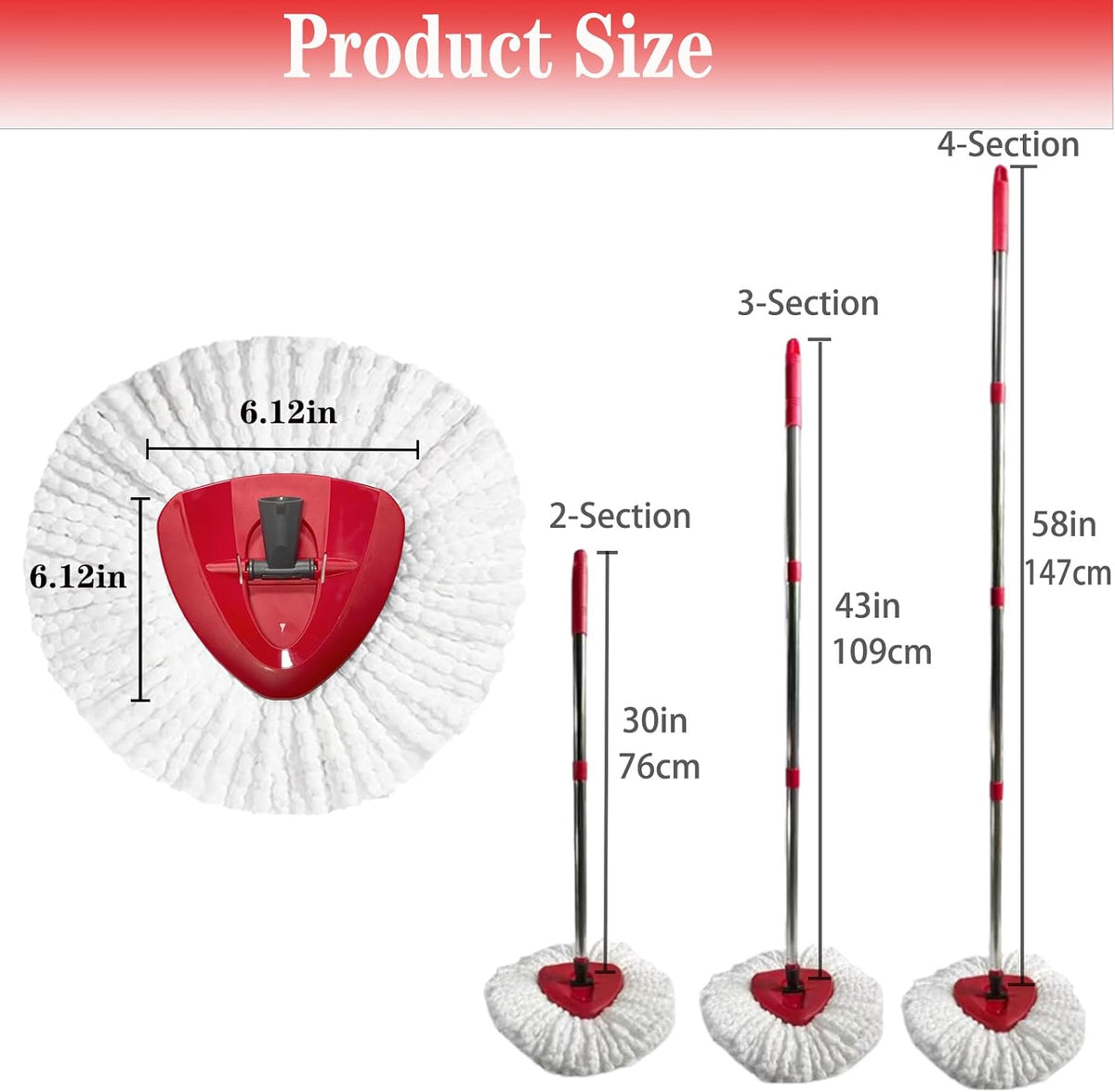 Spin Mop Replacement Head Mop Replace Head Compatible with O Cedar EasyWring Spin Mop - 4 O-Ceda Mop Refills、30-58in Mop Handle and 1 Mop Base Combo Set, 2white