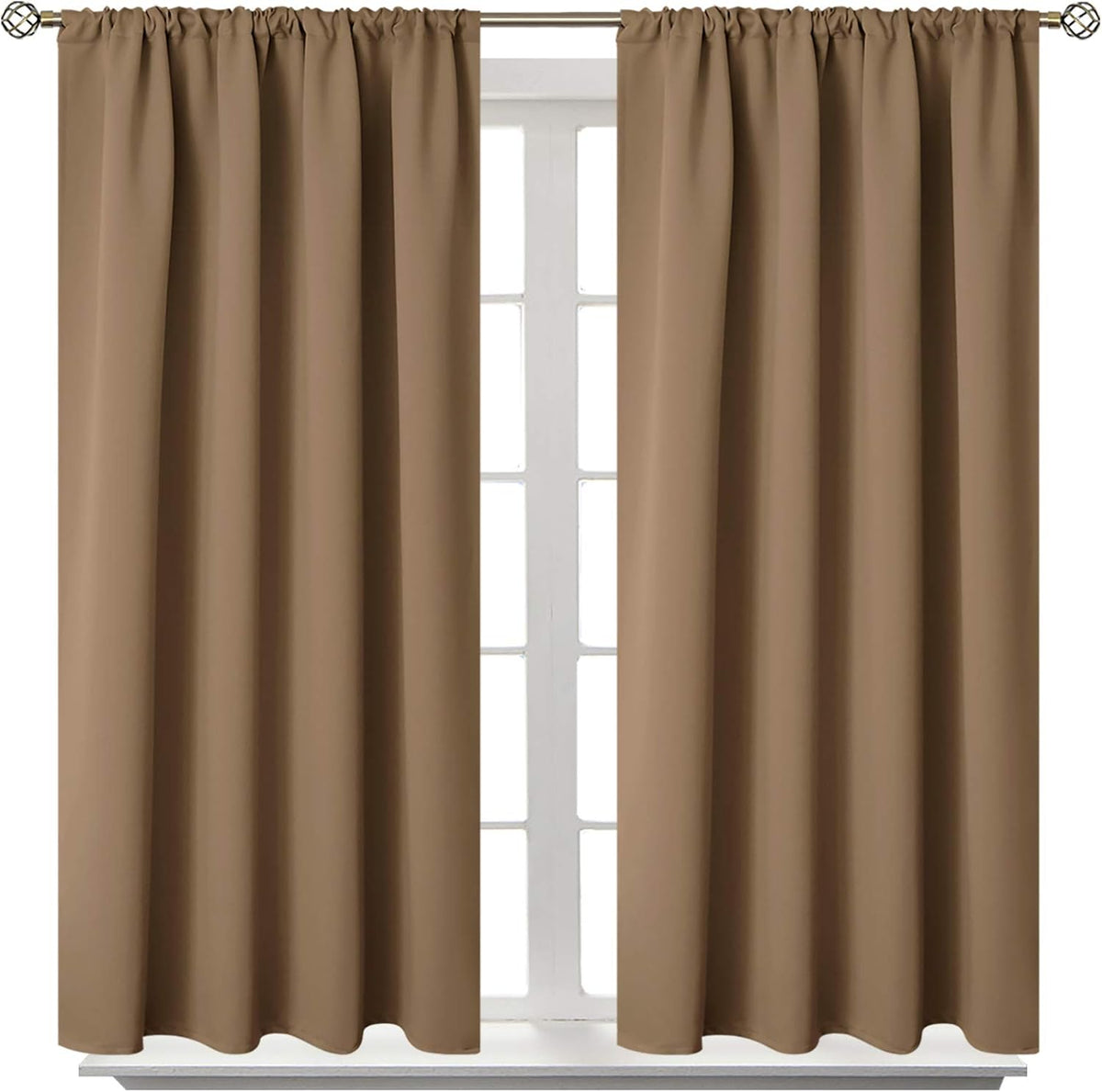 BGment Taupe Blackout Curtains 54 Inches Length - Thermal Insulated Rod Pocket Short Room Darkening Curtain for Bedroom Kitchen, 42 x 54 Inch, 2 Panels