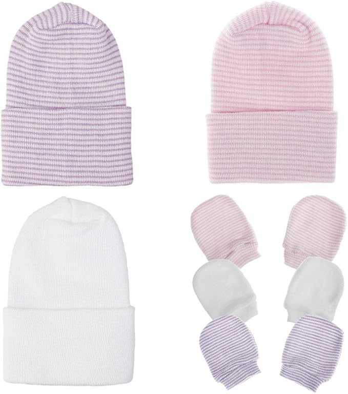 Baby Caps and Mittens Newborn Hospital Beanie Hats No Scratch Gloves Soft Babies Gift Set for Boys Girls