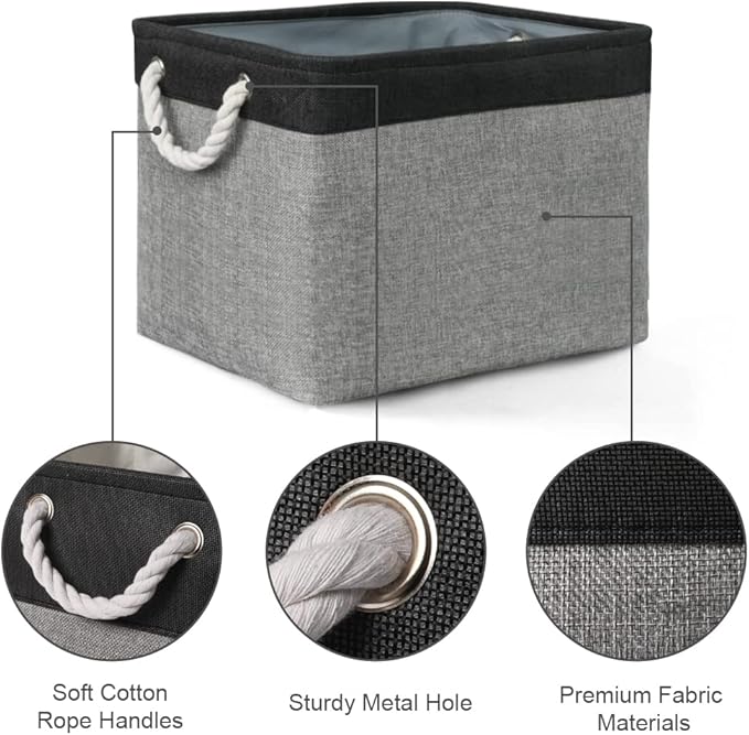TcaFmac Organization and Storage Basket for Shelves - 16x12x12 inch Large 2 Pack Collapsible Storage Boxs for Organizing, Fabric Storage Cubes for Closet Cloth Toy Books Kids(Black&Grey)