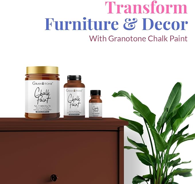 GRANOTONE Chalk Paint for Furniture | Matt-Finish Water-Based Acrylic Paint for Wood, Walls, Metal, Glass, Paper, Fabric Canvas | Maximum Coverage Chalk Paint for Kids & Adults, 120 Ml (NUT BROWN)