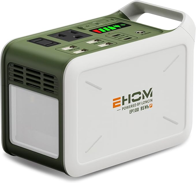 EHOM Portable Power Station 95Wh, 100W (Peak 120W), EP100-2 Camping Lithium Battery Solar Generator with 120V Pure Sine Wave AC/USB/Car Outlets, Backup Generator for Home Outdoor RV Camping Emergency
