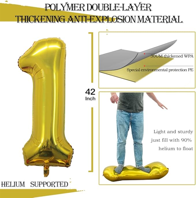 GOER Gold Foil Balloons Number 1,Huge Number Balloons for 1st 11st Birthday Party Supplies Anniversary Decorations(3 pcs,42 inch,32 inch,16inch)
