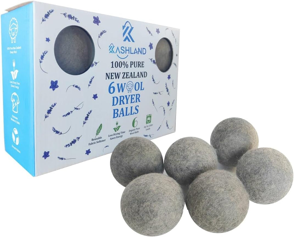 Organic Wool Dryer Balls: Eco-Friendly & Chemical-Free | Our Anti-Entanglement Reusable Balls Eliminate Wrinkle Static | 6-Pack XL Dryer Balls for Laundry is Made with New Zealand Wool (Gray)