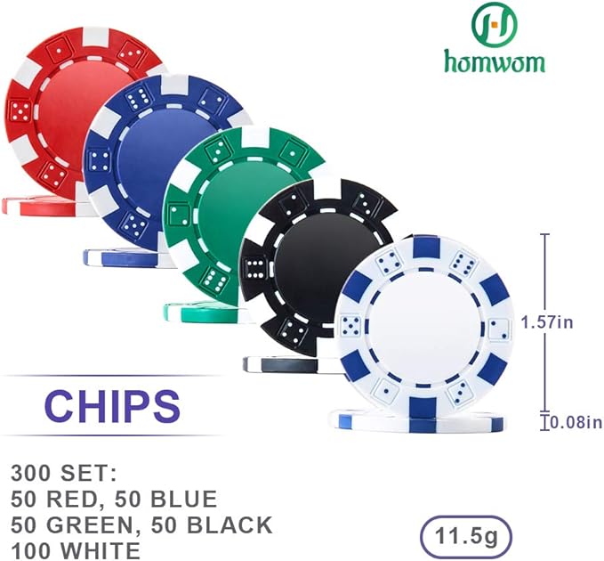 Poker Chip Set - 300PCS Poker Chips with Aluminum Case, 11.5 Gram Chips for Texas Holdem Blackjack