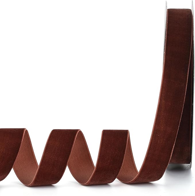 Coffee Velvet Ribbon,1" W x 20Yd Single Face,Great for Gift Wrapping,Hair Bows,Handmade Craft and Christmas,Wedding Decoration (1" Coffee)