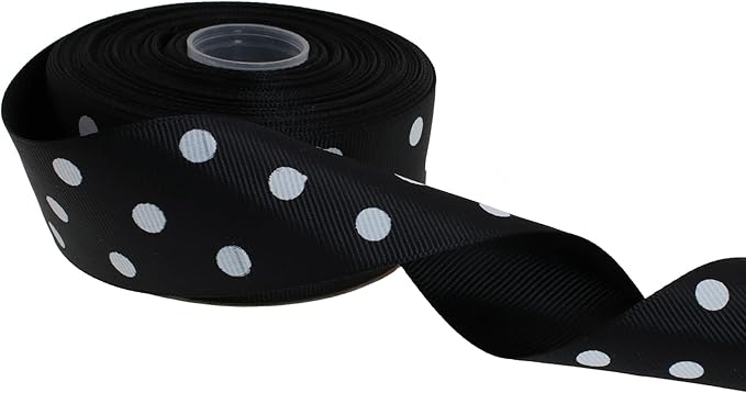 Polka Dot Grosgrain Ribbon 25 Yard Each Roll 100% Polyester (1/1-2", Black)