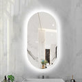 Oval LED Illuminated Bathroom Mirror, Wall-mounted Vanity Makeup Mirror with Demister Pad, 3 Dimmable Color Temperatures & Touch Control, Metal Frame Anti-Fog Lighted Wall Mirror ( Color : White Frame