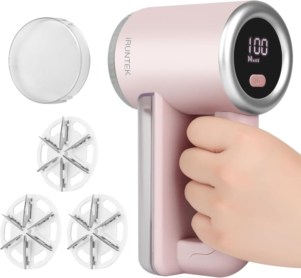 iRUNTEK Rechargeable Fabric Shaver｜3-Speed Lint Shaver with LED Display & Large Lint Bin｜Sweater Shavers to Remove Pilling & Fuzz｜Lint Remover for Clothes & Furniture with Type-C Fast Charging, Pink