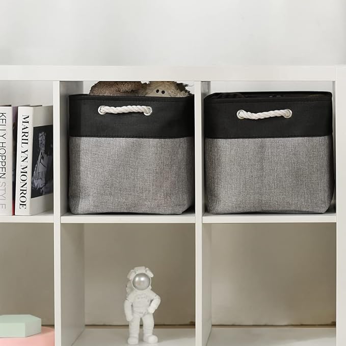 TcaFmac Organization and Storage Basket for Shelves - 16x12x12 inch Large 2 Pack Collapsible Storage Boxs for Organizing, Fabric Storage Cubes for Closet Cloth Toy Books Kids(Black&Grey)