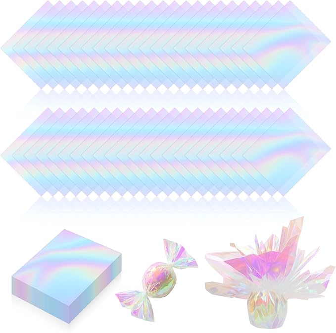 PEASUG 120 PCS Iridescent Cellophane Sheets, 6x8 Inches Holographic Candy Cellophane Wrap, Iridescent Paper for DIY Crafts Project, Art, Lights, Window Decoration
