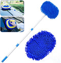 47" Car Wash Brush Kit Mitt Mop Sponge with Long Handle Chenille Microfiber Car Cleaning Brush Kit Duster Washing Car Tools Accessories, 1 Chenille Scratch-Free Replacement Head Aluminum Alloy Pole