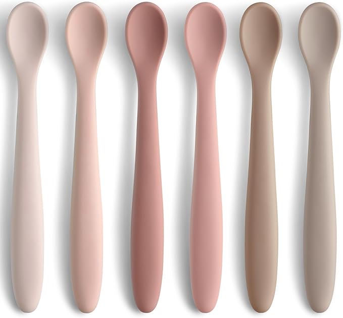 Silicone Baby Feeding Spoons, Training Spoon Self-feeding, First Stage Infant Soft-Tip Easy on Gums, Utensils Supplies, Dishwasher & Boil-proof, 6 Pack
