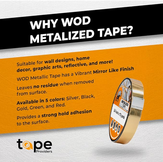 WOD MPFT2 Black Metalized Polyester Mylar Film Tape with Acrylic Adhesive, 3 inch x 72 yds. Vibrant Mirror Black Tape, Decor Tape for Detailing Accent Wall, Graphic Arts, Car and Boat Trim
