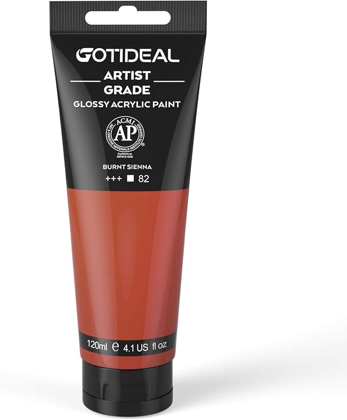 GOTIDEAL Acrylic Paint Burnt Sienna Tubes(120ml, 4.1 oz) Non Toxic Non Fading,Rich Pigments for Painters, Adults & Kids, Ideal for Canvas Wood Clay Fabric Ceramic Craft Supplies (Burnt Sienna)