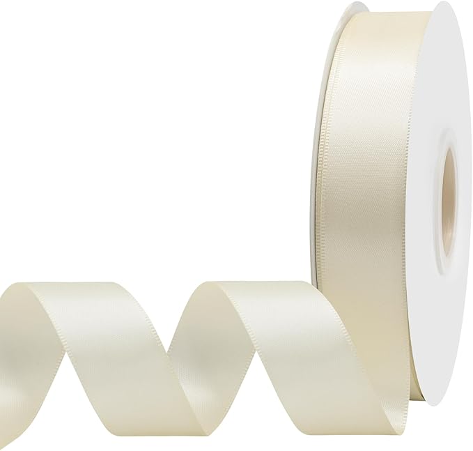 Cream Satin Ribbon 1" X 50 Yards Solid Color Double Faced Ribbons Perfect for Crafts Wedding Decor Bow Making Arts Sewing and More