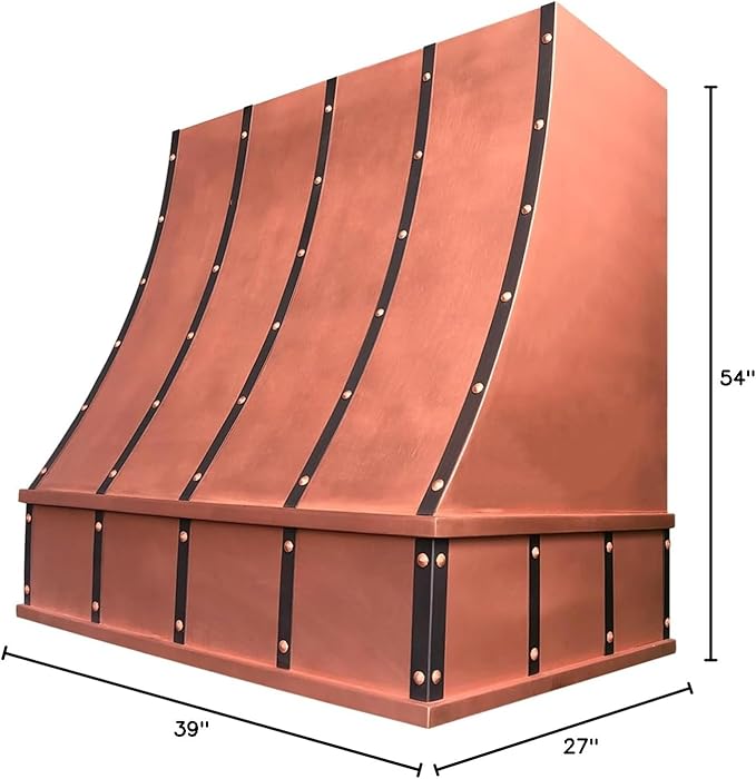 CT Copper Tailor Sloped Copper Vent Hood Island Mount,54'' W,39''H,1260 CFM Exhaust Fan,Stainless Steel Vent,LED Light,Dishwasher-Safe Baffle Filters,VH8TR1