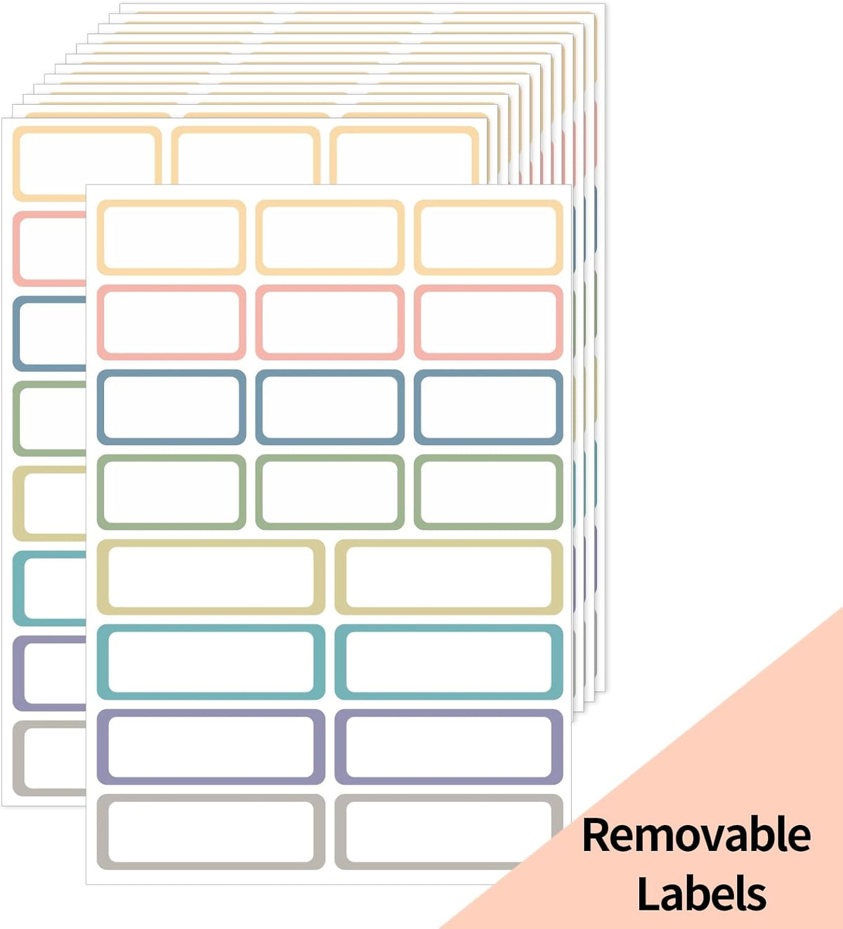STARLIBOO Removable Labels, Removable Colored Labels Stickers, Self-Adhesive Rectangular Stickers Water/Oil/Tear Resistant for Storage/Classroom/Home (2 Size, 300 Labels)