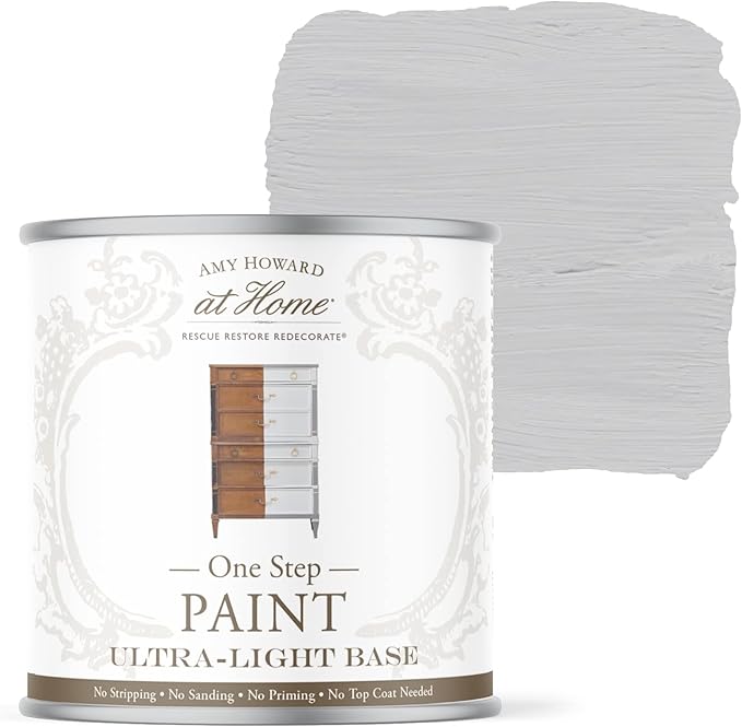 AMY HOWARD AT HOME Chalk-Based One Step Paint for Furniture, Cabinetry, Decor, Finish, and More | No Stripping, Sanding, or Priming | Ultra-Light Base | 16 Ounce | Luxe Gray