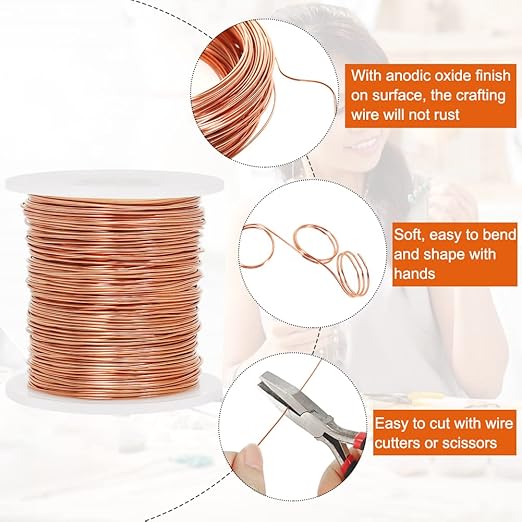Tenn Well 20 Gauge Jewelry Wire, 328 Feet 0.8mm Bendable Aluminum Craft Wire for Jewelry Making, Beading, Sculpting and Bonsai Training (Copper)