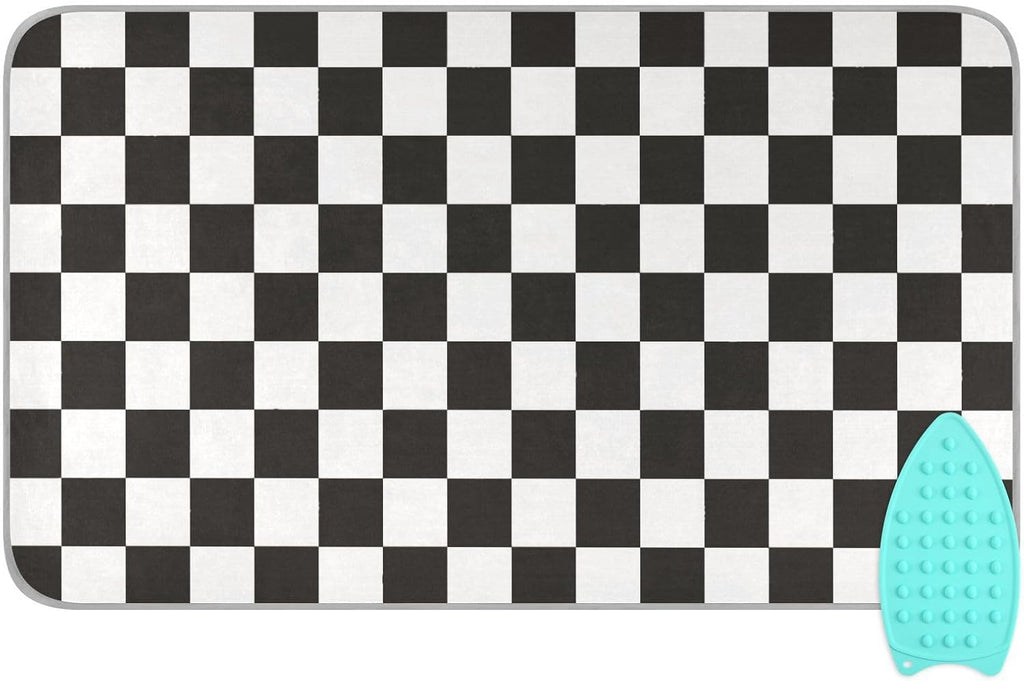 Checkered Black Ironing Mat Thickened Ironing Blanket Travel Portable Double-Side Using Ironing Pad Travel Isolate Heat Pad Cover for Washer Dryer Table Top Countertop 27.6x47.2in