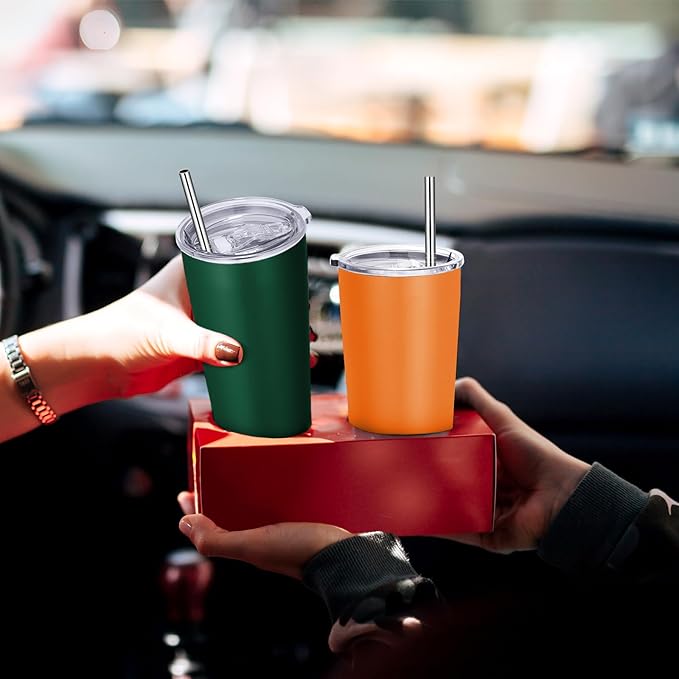VEGOND 20oz Tumbler Stainless Steel Tumbler with Lid And Straw Vacuum Insulated Double Wall Travel Coffee Mug(orange package 1)