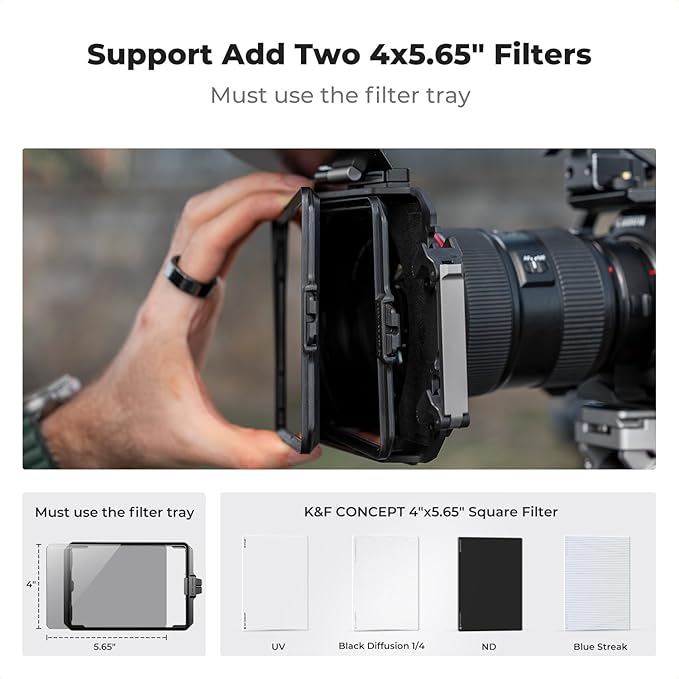 K&F CONCEPT Mini Matte Box +Black Mist 1/4 Filter Kit, DSLR Camera Matte Box with Carbon Fiber Top Flag Square Filters Trays with 67/72/77/82/95mm Adapter Rings, for 4x5.65 Square UV ND Filter
