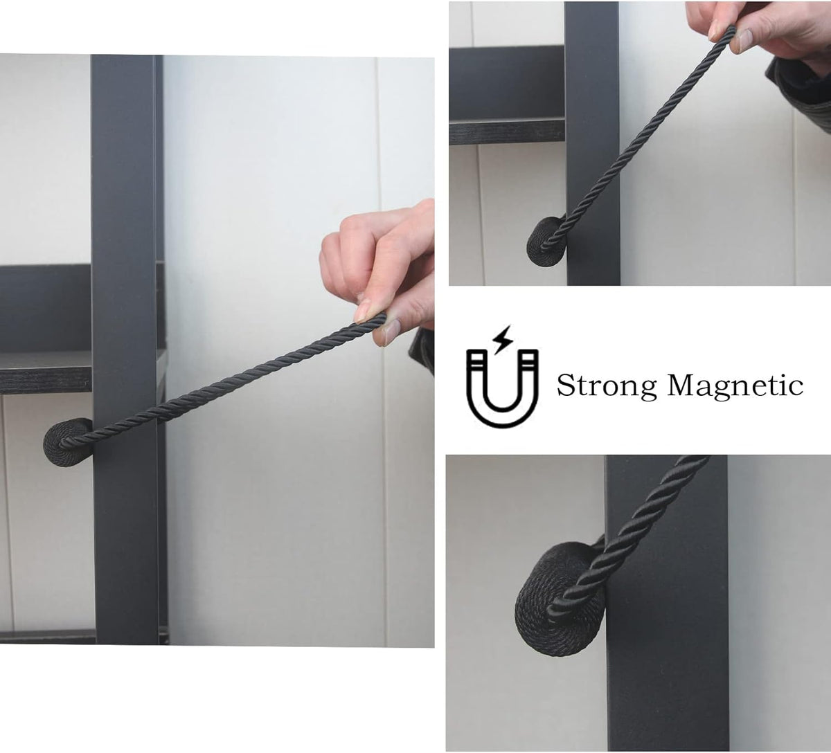 Magnetic Curtain Tiebacks 6 Pack Black Curtain Rope Tieback Curtain Holders for Drapes Modern Tie Backs Decorative Curtain Holdbacks